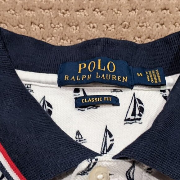 Polo Ralph Lauren Men’s Medium Rare Sailboat Print Shirt White Blue Classic Fit - Picture 2 of 7